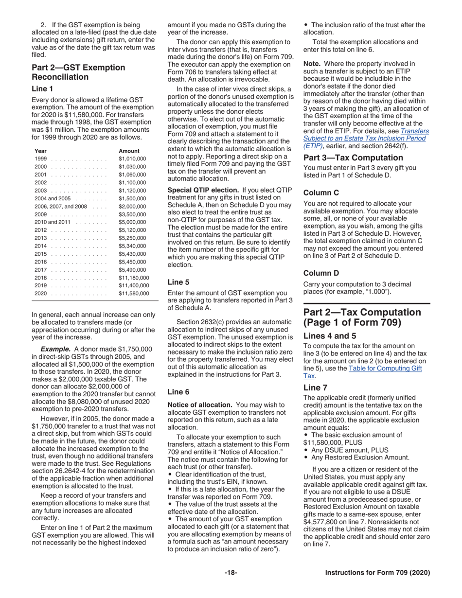 Instructions for IRS Form 709 United States Gift (And Generation-Skipping Transfer) Tax Return, Page 18