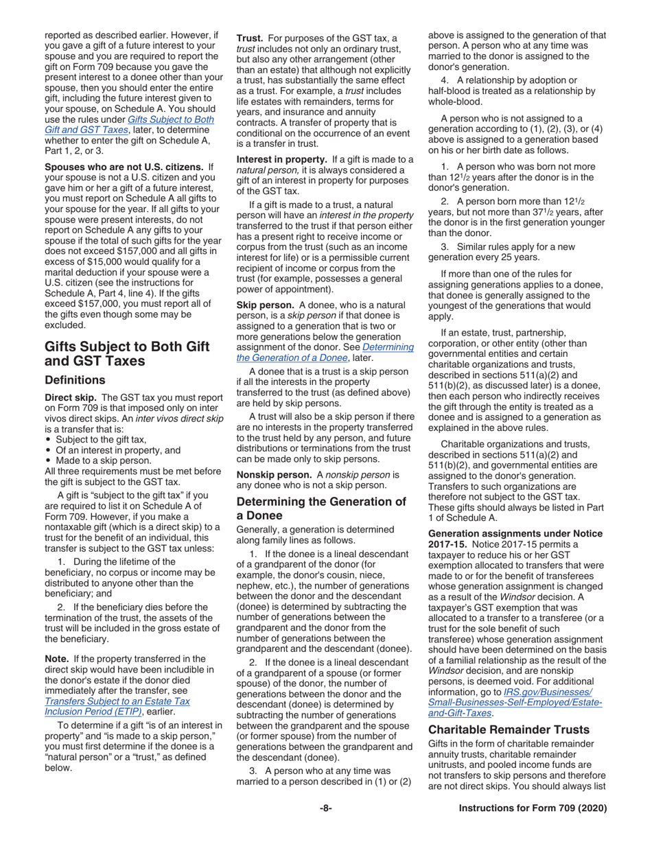 Instructions for IRS Form 709 United States Gift (And Generation-Skipping Transfer) Tax Return, Page 8