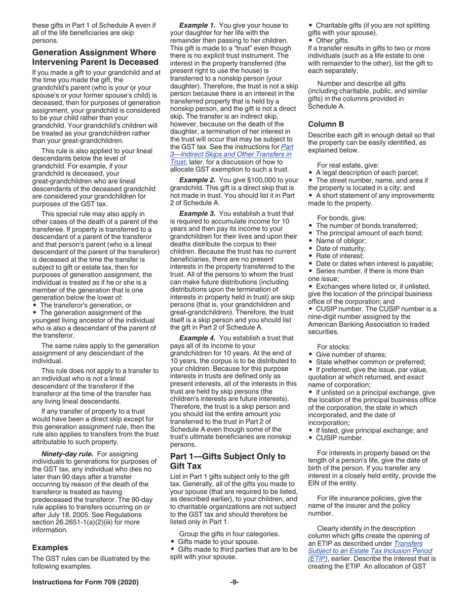 Instructions for IRS Form 709 United States Gift (And Generation-Skipping Transfer) Tax Return, Page 9