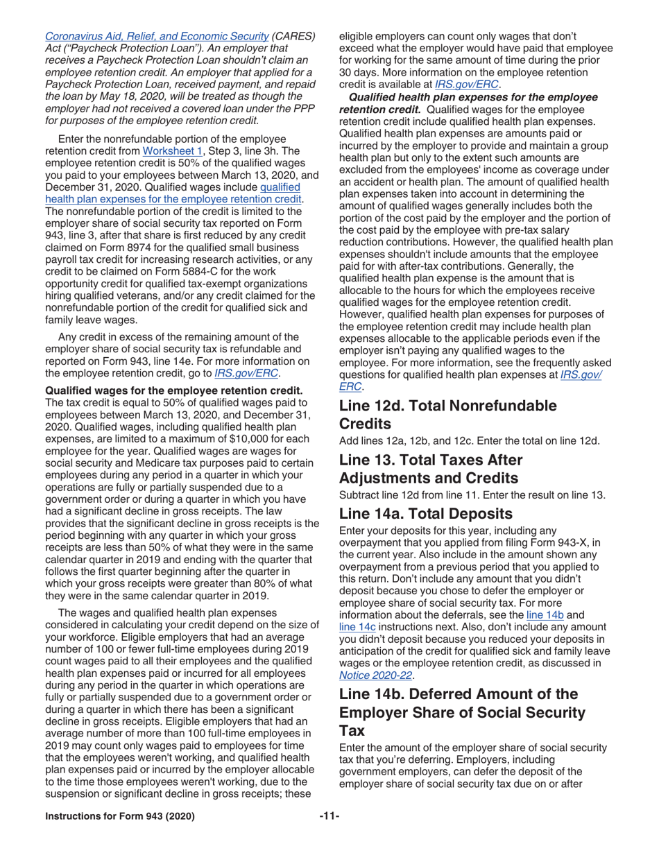 Instructions for IRS Form 943 Employers Annual Federal Tax Return for Agricultural Employees, Page 11