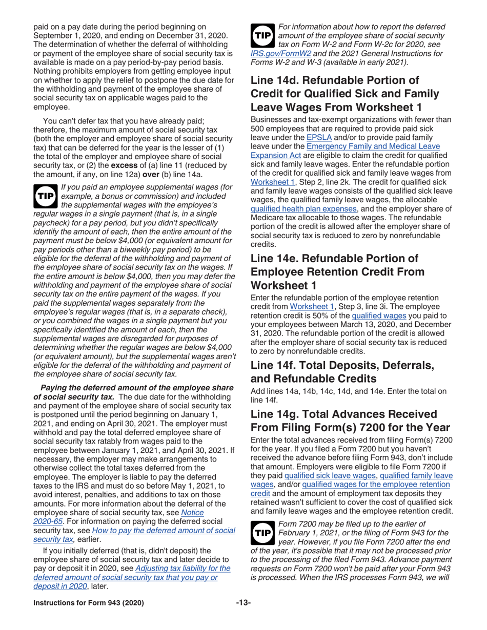 Instructions for IRS Form 943 Employers Annual Federal Tax Return for Agricultural Employees, Page 13