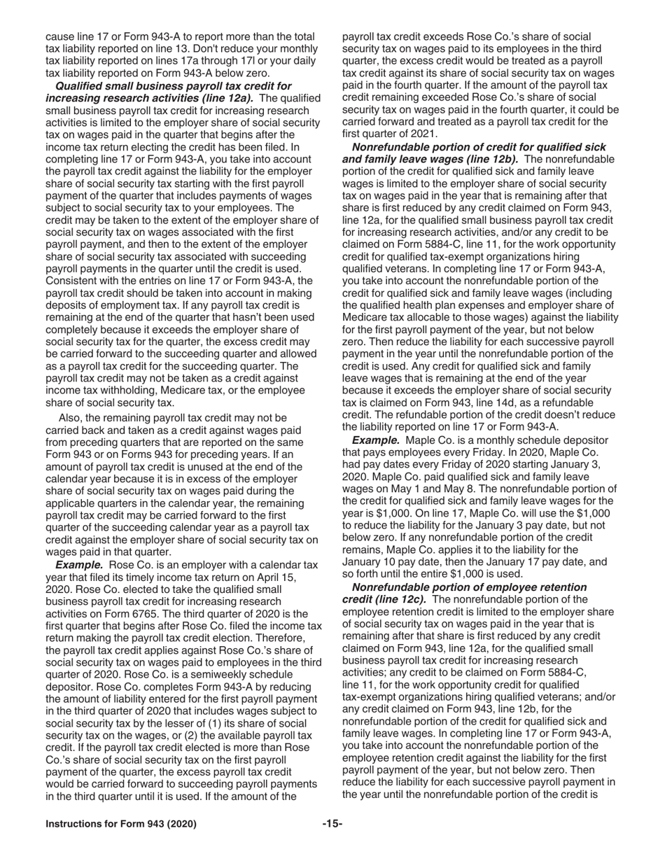 Instructions for IRS Form 943 Employers Annual Federal Tax Return for Agricultural Employees, Page 15
