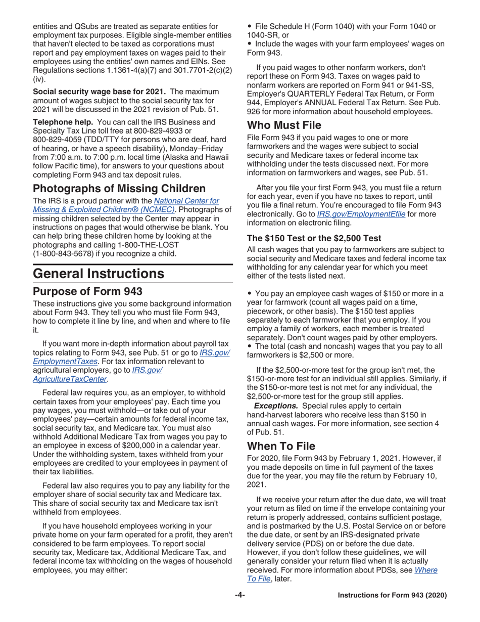 Instructions for IRS Form 943 Employers Annual Federal Tax Return for Agricultural Employees, Page 4