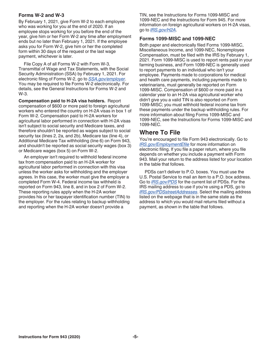 Instructions for IRS Form 943 Employers Annual Federal Tax Return for Agricultural Employees, Page 5