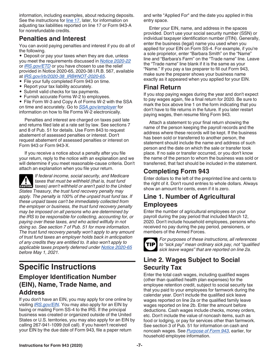 Instructions for IRS Form 943 Employers Annual Federal Tax Return for Agricultural Employees, Page 7