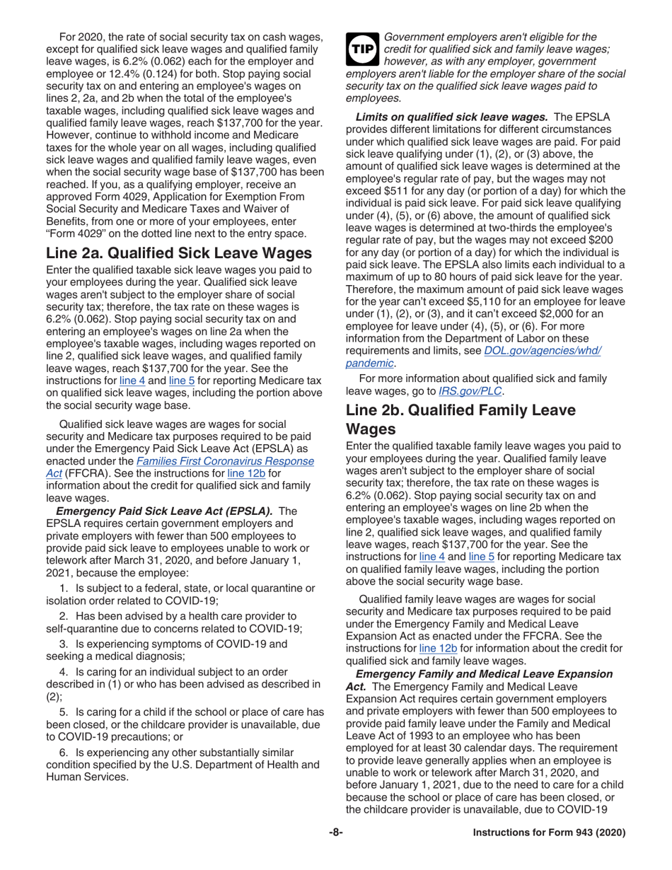 Instructions for IRS Form 943 Employers Annual Federal Tax Return for Agricultural Employees, Page 8