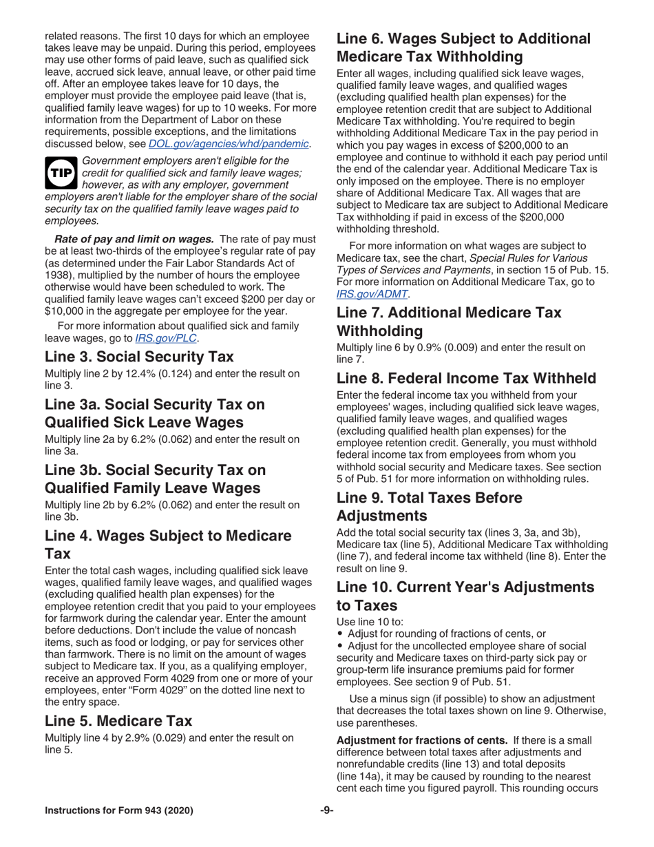 Instructions for IRS Form 943 Employers Annual Federal Tax Return for Agricultural Employees, Page 9