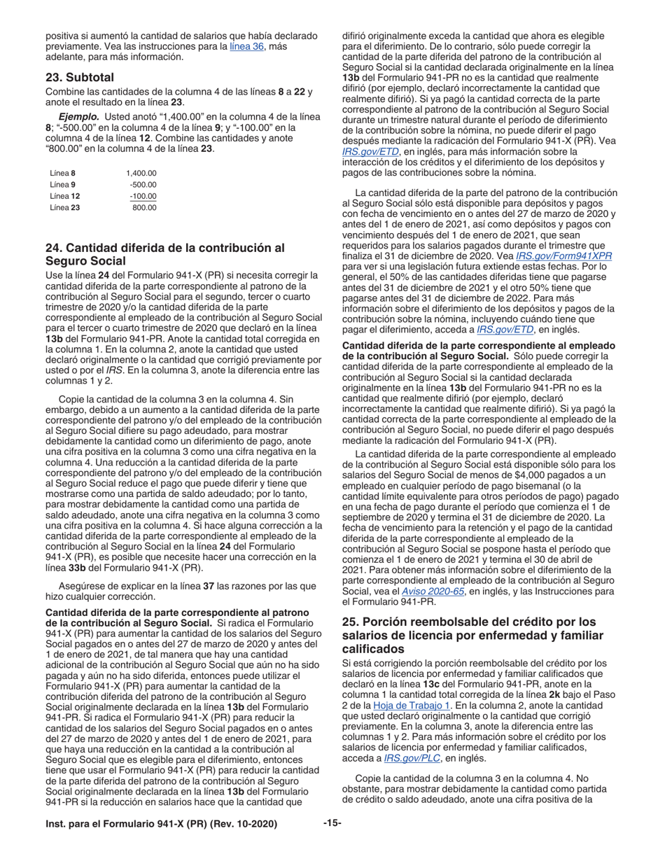 Instrucciones para IRS Formulario 941-X (PR) Ajuste a La Declaracion Federal Trimestral Del Patrono O Reclamacion De Reembolso (Puerto Rican Spanish), Page 15