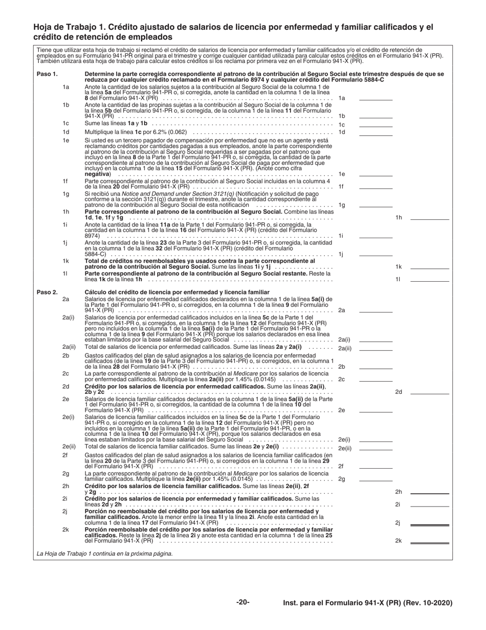 Instrucciones para IRS Formulario 941-X (PR) Ajuste a La Declaracion Federal Trimestral Del Patrono O Reclamacion De Reembolso (Puerto Rican Spanish), Page 20