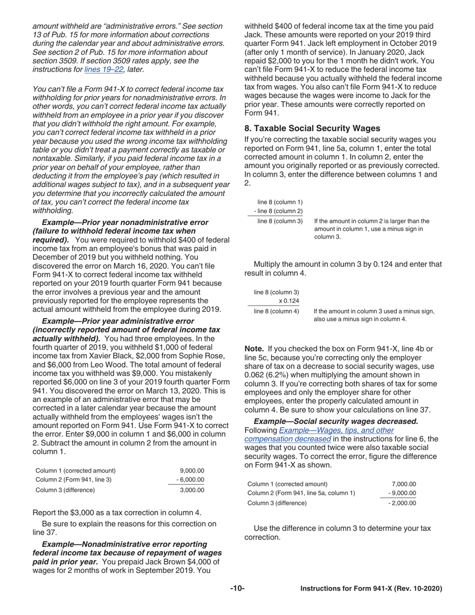 Instructions for IRS Form 941-X Adjusted Employers Quarterly Federal Tax Return or Claim for Refund, Page 10