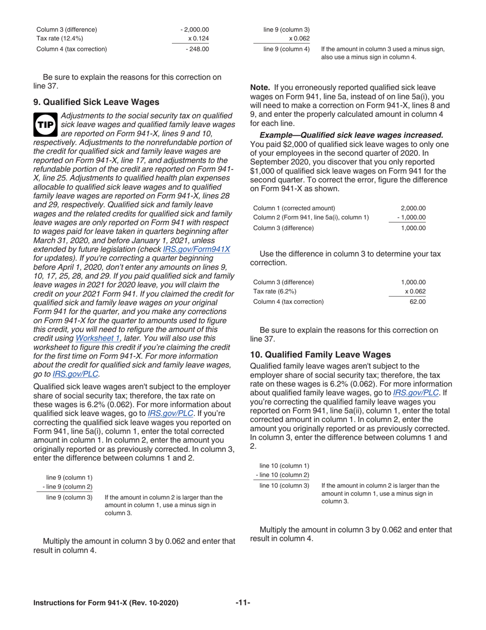 Instructions for IRS Form 941-X Adjusted Employers Quarterly Federal Tax Return or Claim for Refund, Page 11