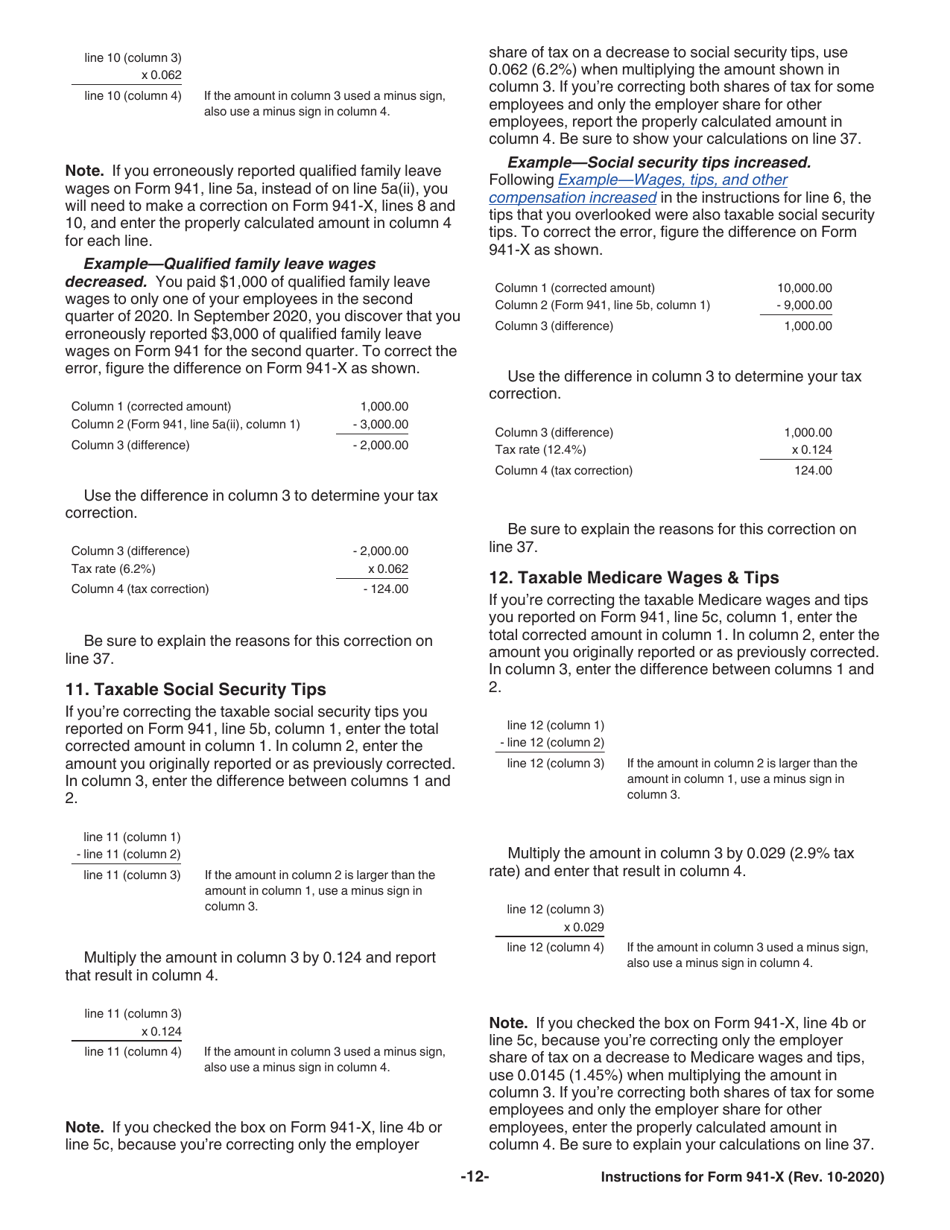 Instructions for IRS Form 941-X Adjusted Employers Quarterly Federal Tax Return or Claim for Refund, Page 12