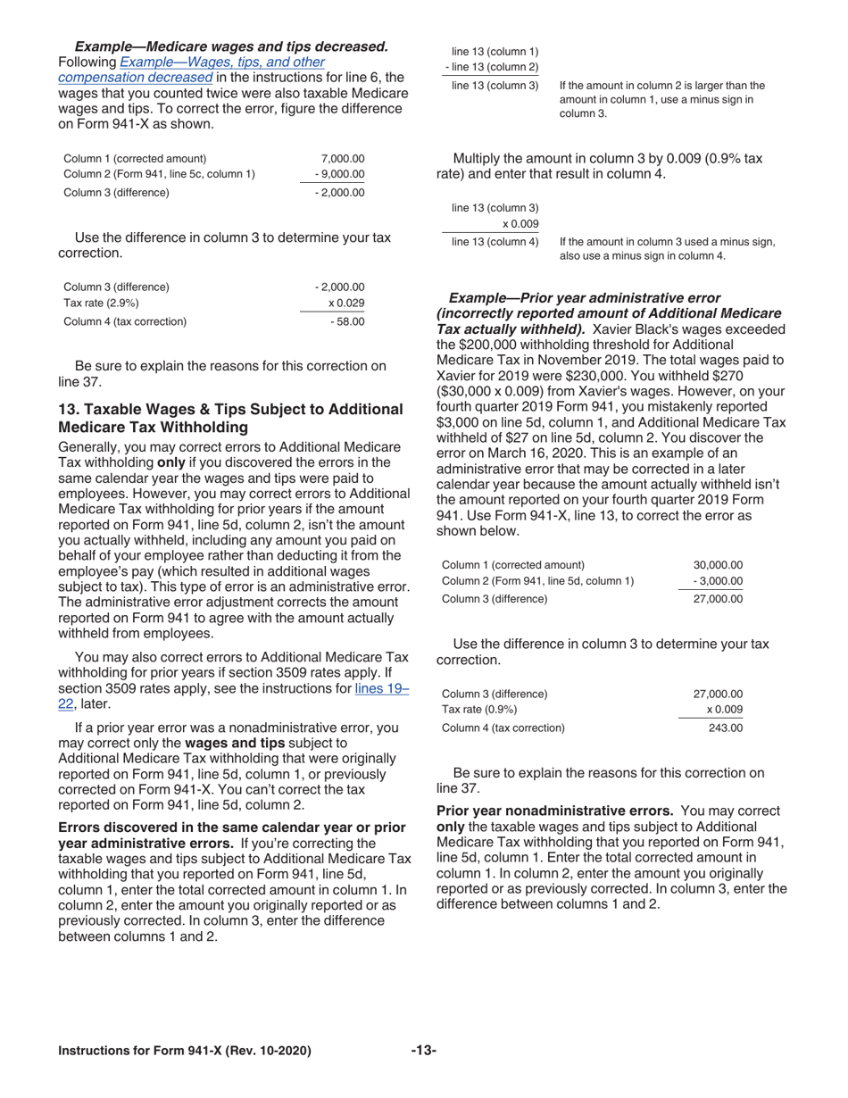 Instructions for IRS Form 941-X Adjusted Employers Quarterly Federal Tax Return or Claim for Refund, Page 13