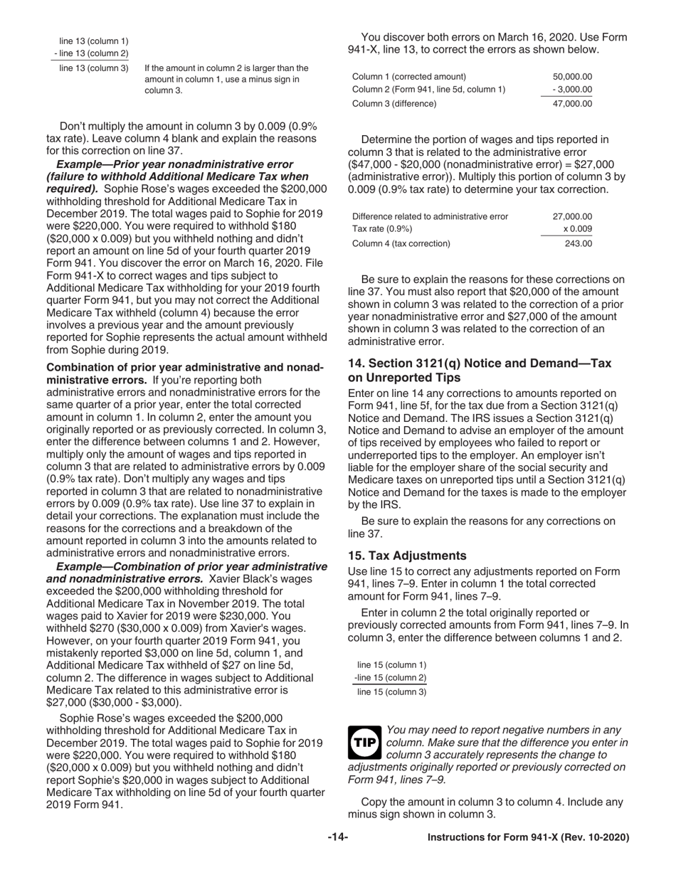 Instructions for IRS Form 941-X Adjusted Employers Quarterly Federal Tax Return or Claim for Refund, Page 14