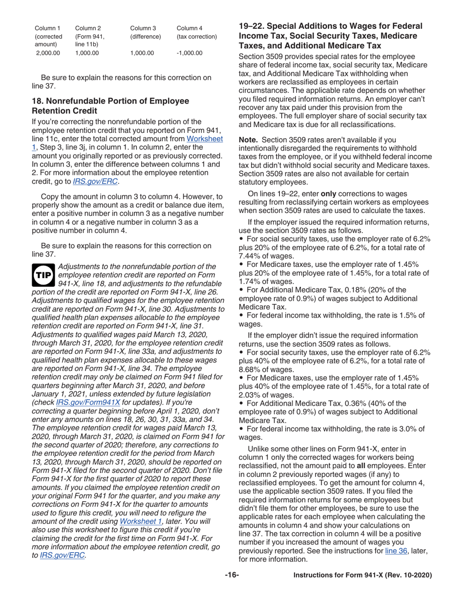 Instructions for IRS Form 941-X Adjusted Employers Quarterly Federal Tax Return or Claim for Refund, Page 16