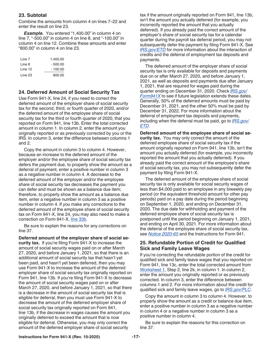 Instructions for IRS Form 941-X Adjusted Employers Quarterly Federal Tax Return or Claim for Refund, Page 17