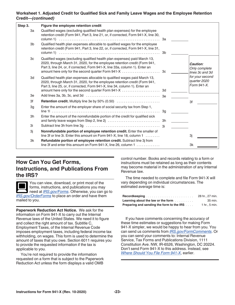 Instructions for IRS Form 941-X Adjusted Employers Quarterly Federal Tax Return or Claim for Refund, Page 23