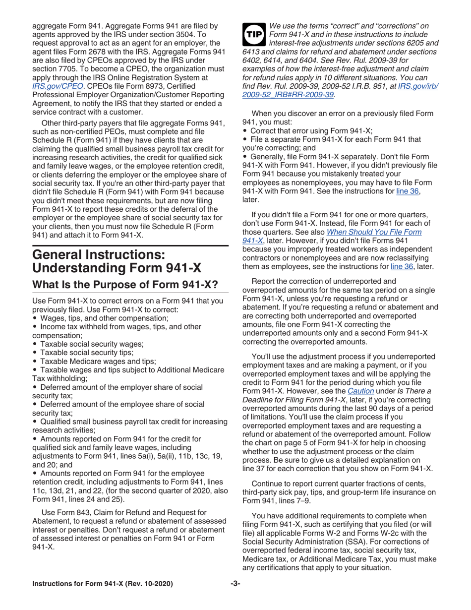 Instructions for IRS Form 941-X Adjusted Employers Quarterly Federal Tax Return or Claim for Refund, Page 3