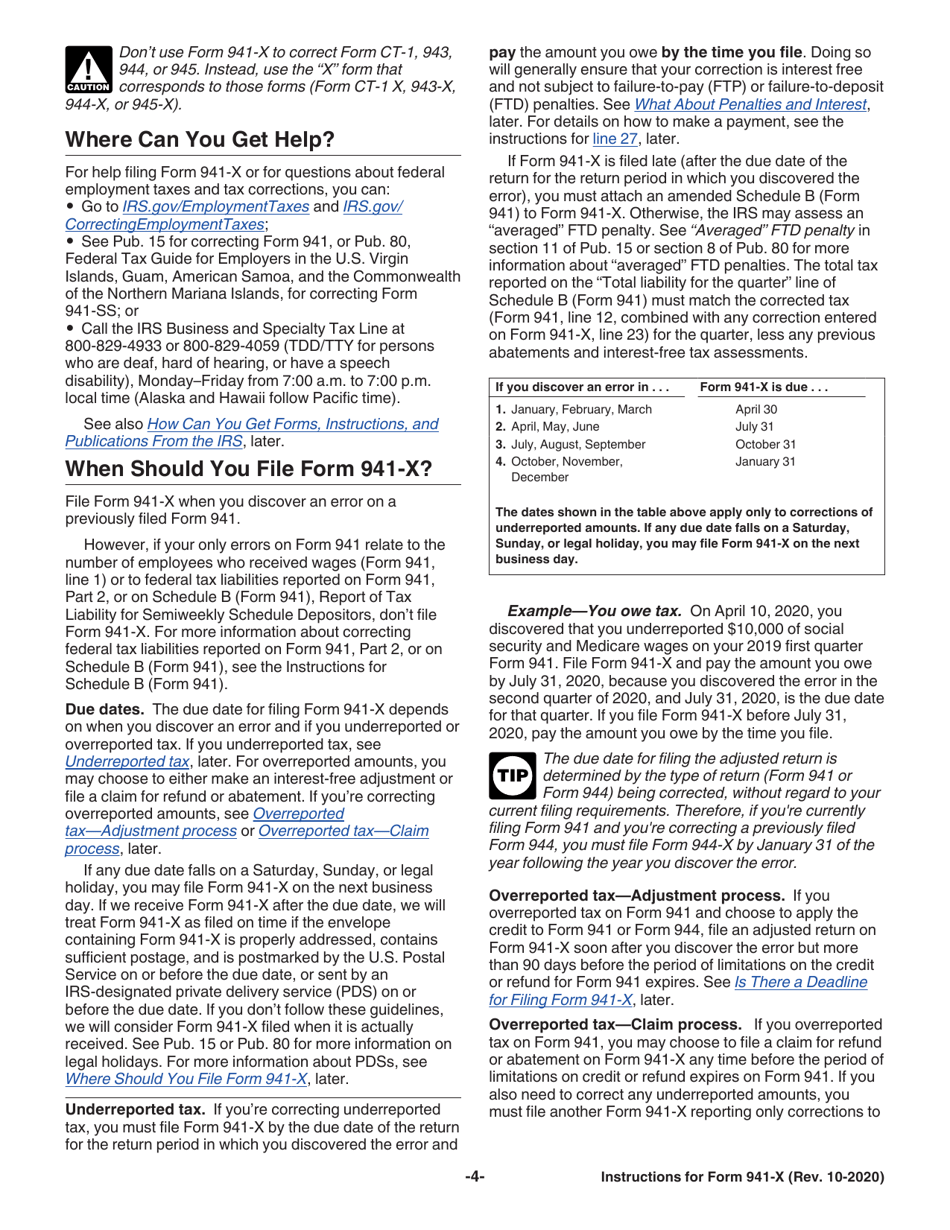 Instructions for IRS Form 941-X Adjusted Employers Quarterly Federal Tax Return or Claim for Refund, Page 4