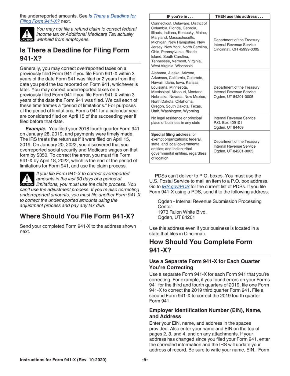 Instructions for IRS Form 941-X Adjusted Employers Quarterly Federal Tax Return or Claim for Refund, Page 5