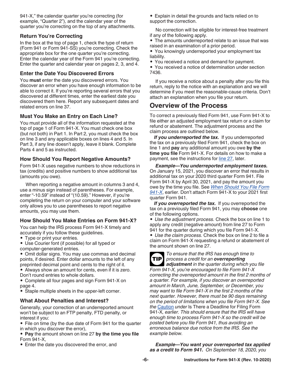 Instructions for IRS Form 941-X Adjusted Employers Quarterly Federal Tax Return or Claim for Refund, Page 6