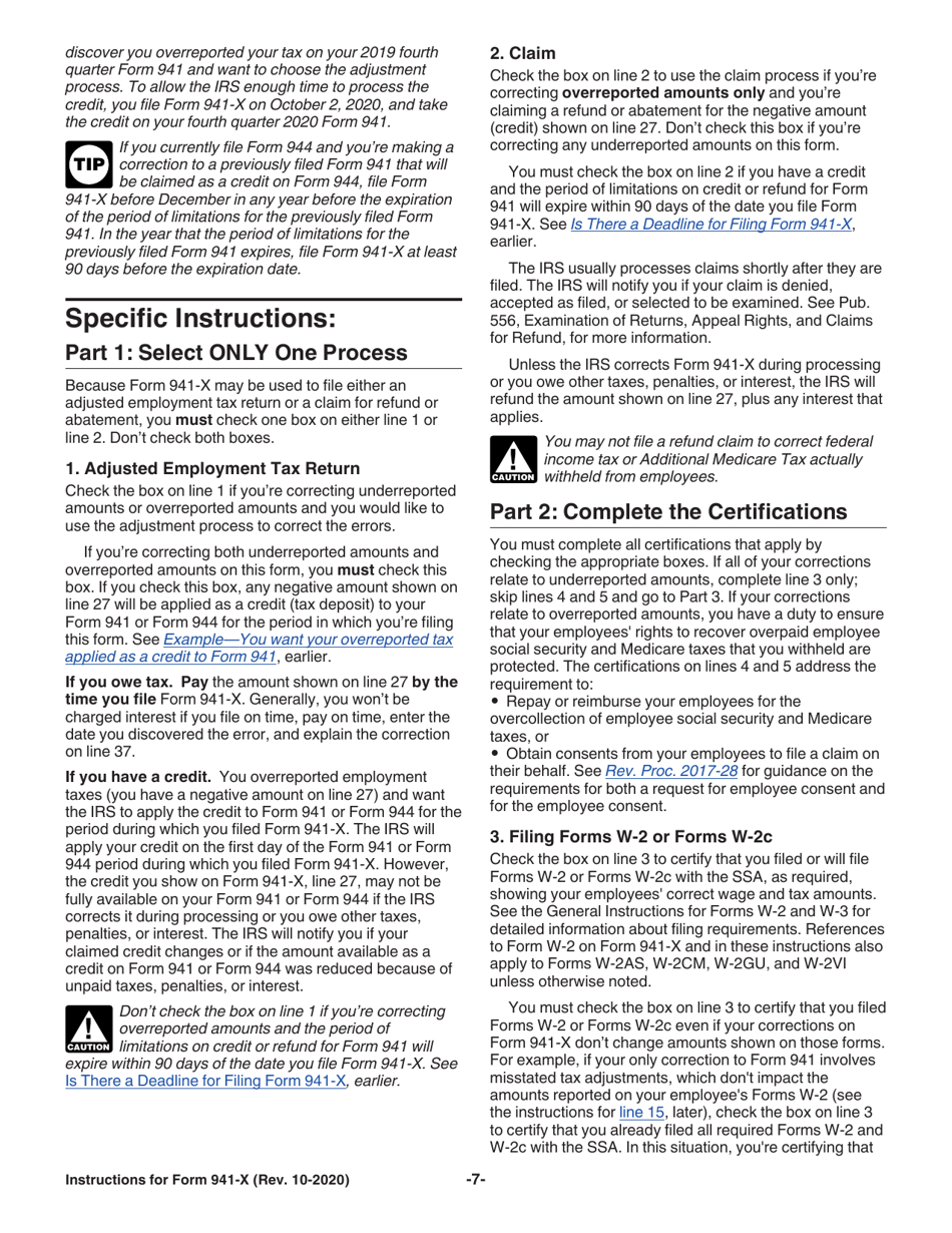 Instructions for IRS Form 941-X Adjusted Employers Quarterly Federal Tax Return or Claim for Refund, Page 7