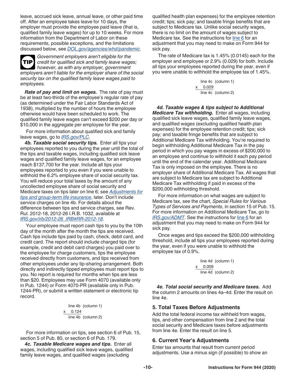 Instructions for IRS Form 944 Employers Annual Federal Tax Return, Page 10