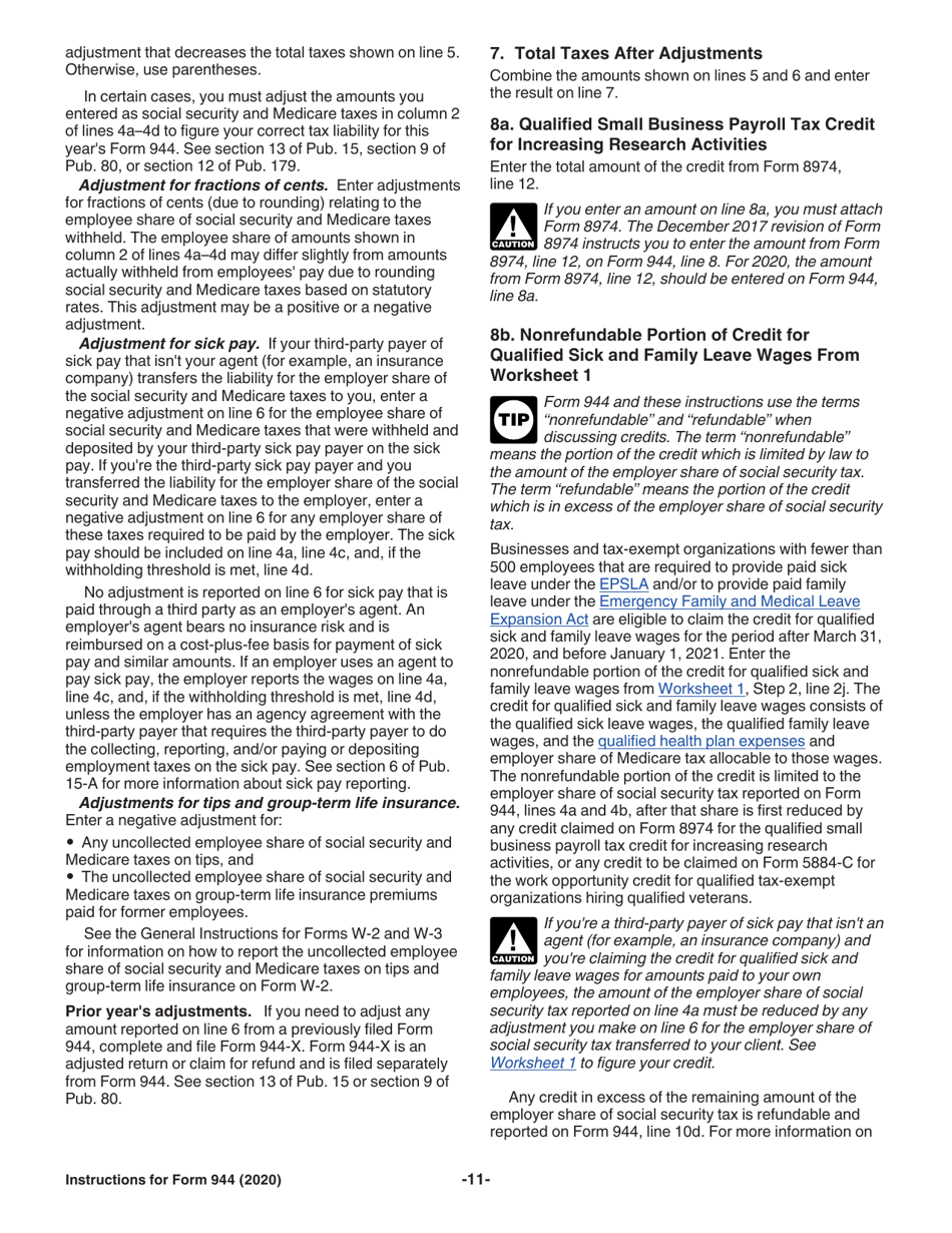 Instructions for IRS Form 944 Employers Annual Federal Tax Return, Page 11