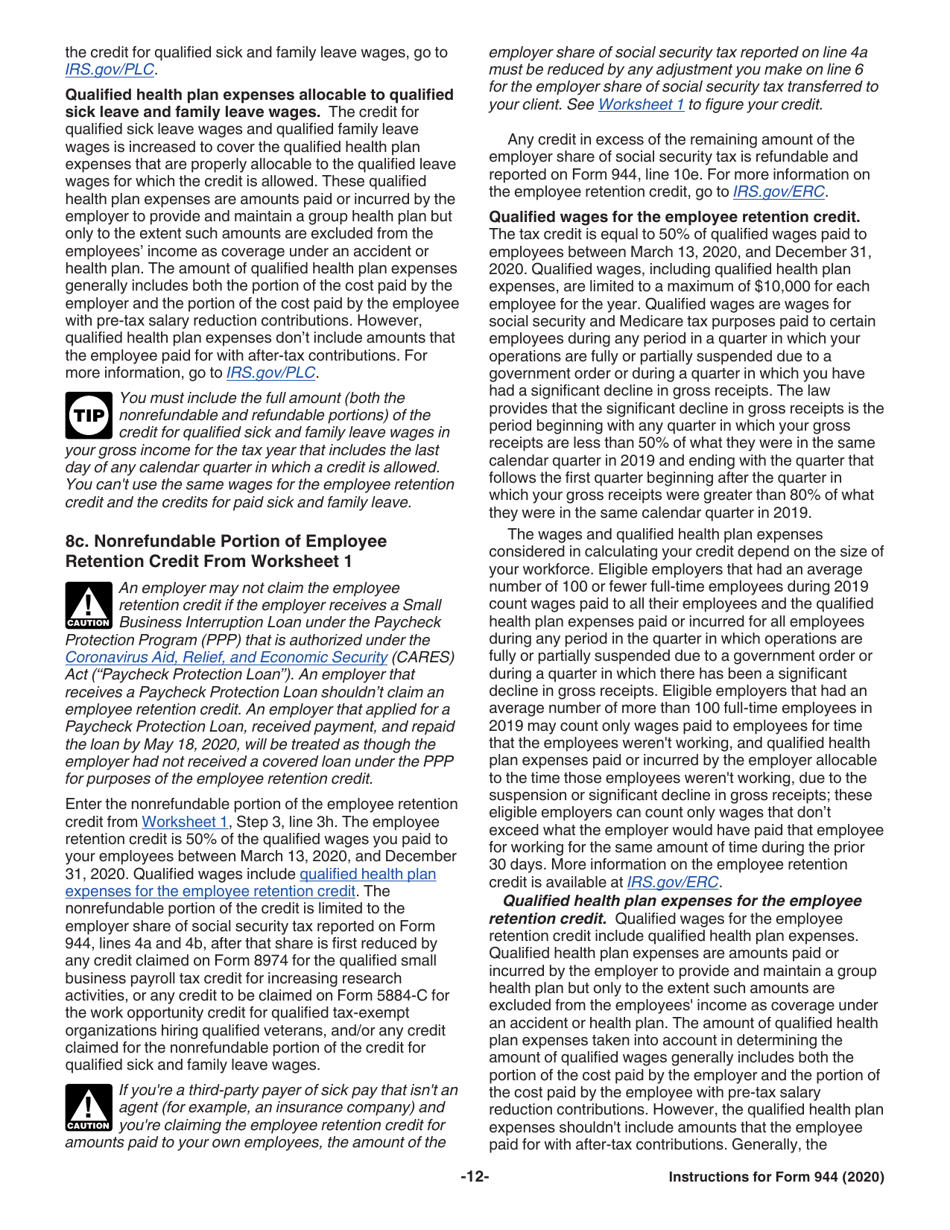 Instructions for IRS Form 944 Employers Annual Federal Tax Return, Page 12