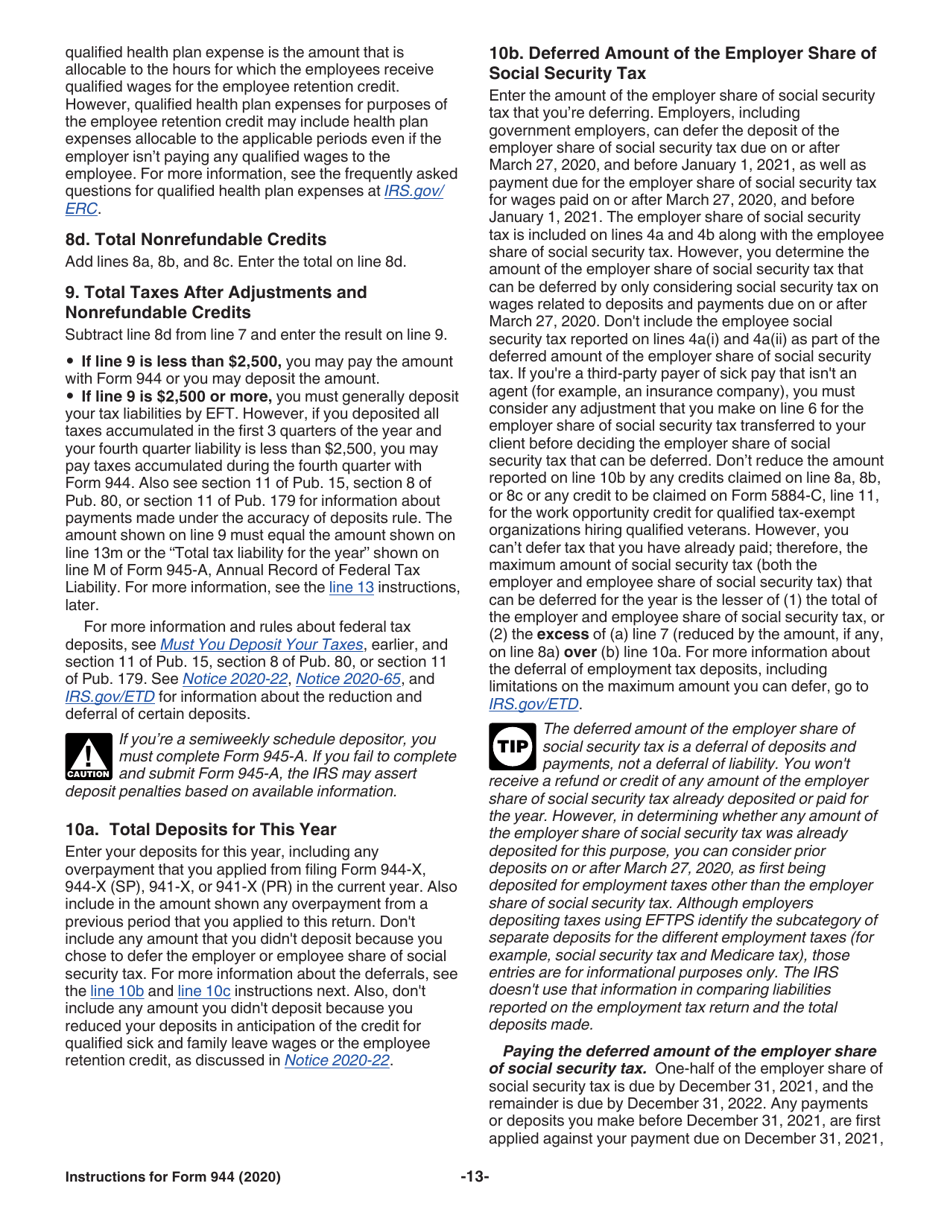 Instructions for IRS Form 944 Employers Annual Federal Tax Return, Page 13