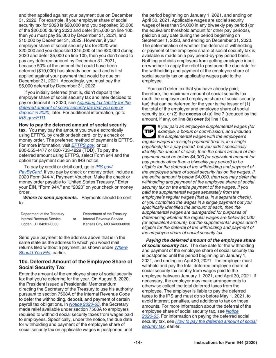 Instructions for IRS Form 944 Employers Annual Federal Tax Return, Page 14