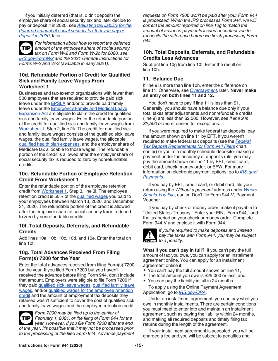 Instructions for IRS Form 944 Employers Annual Federal Tax Return, Page 15
