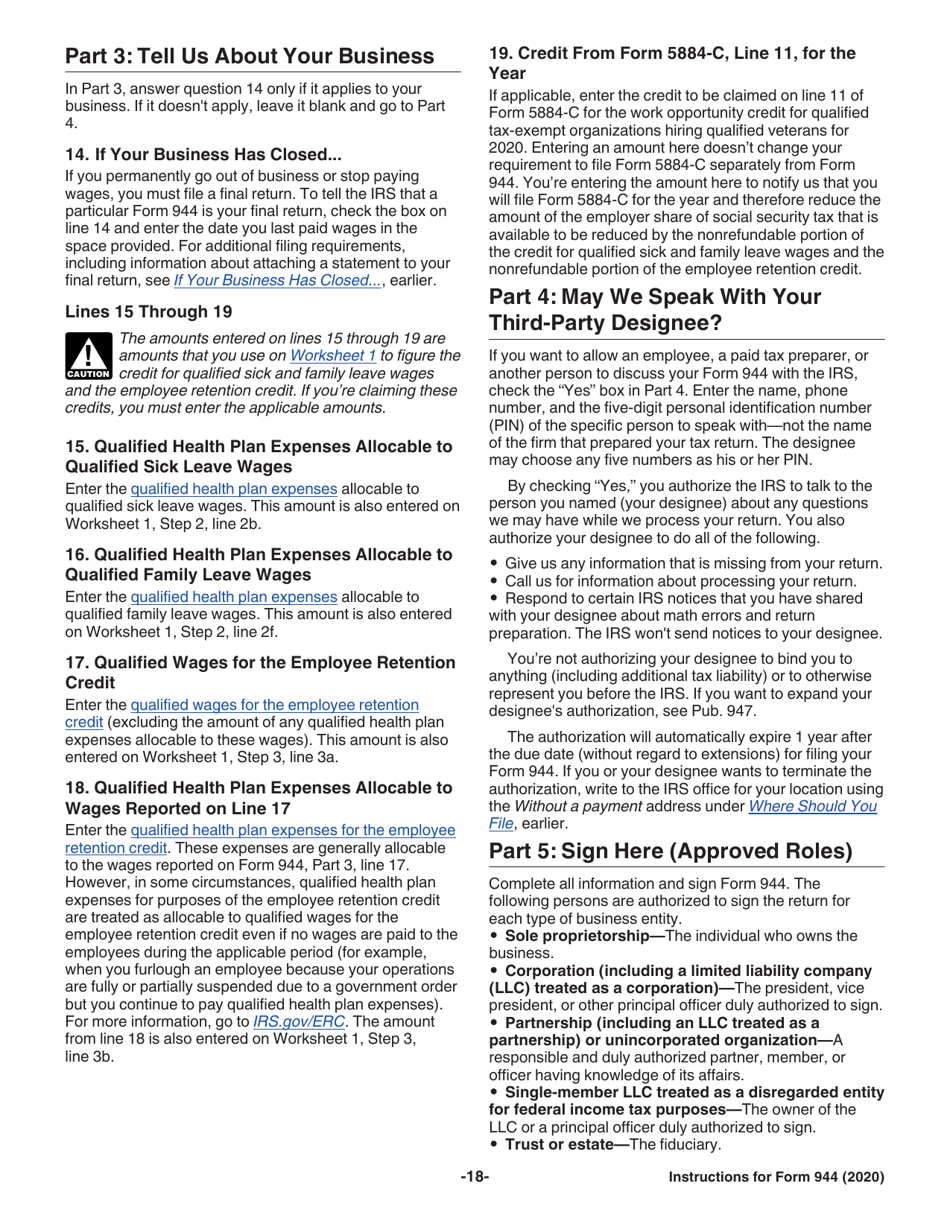 Instructions for IRS Form 944 Employers Annual Federal Tax Return, Page 18