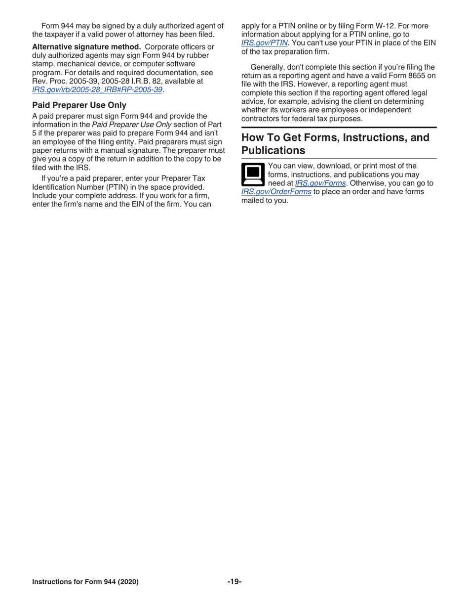 Instructions for IRS Form 944 Employers Annual Federal Tax Return, Page 19