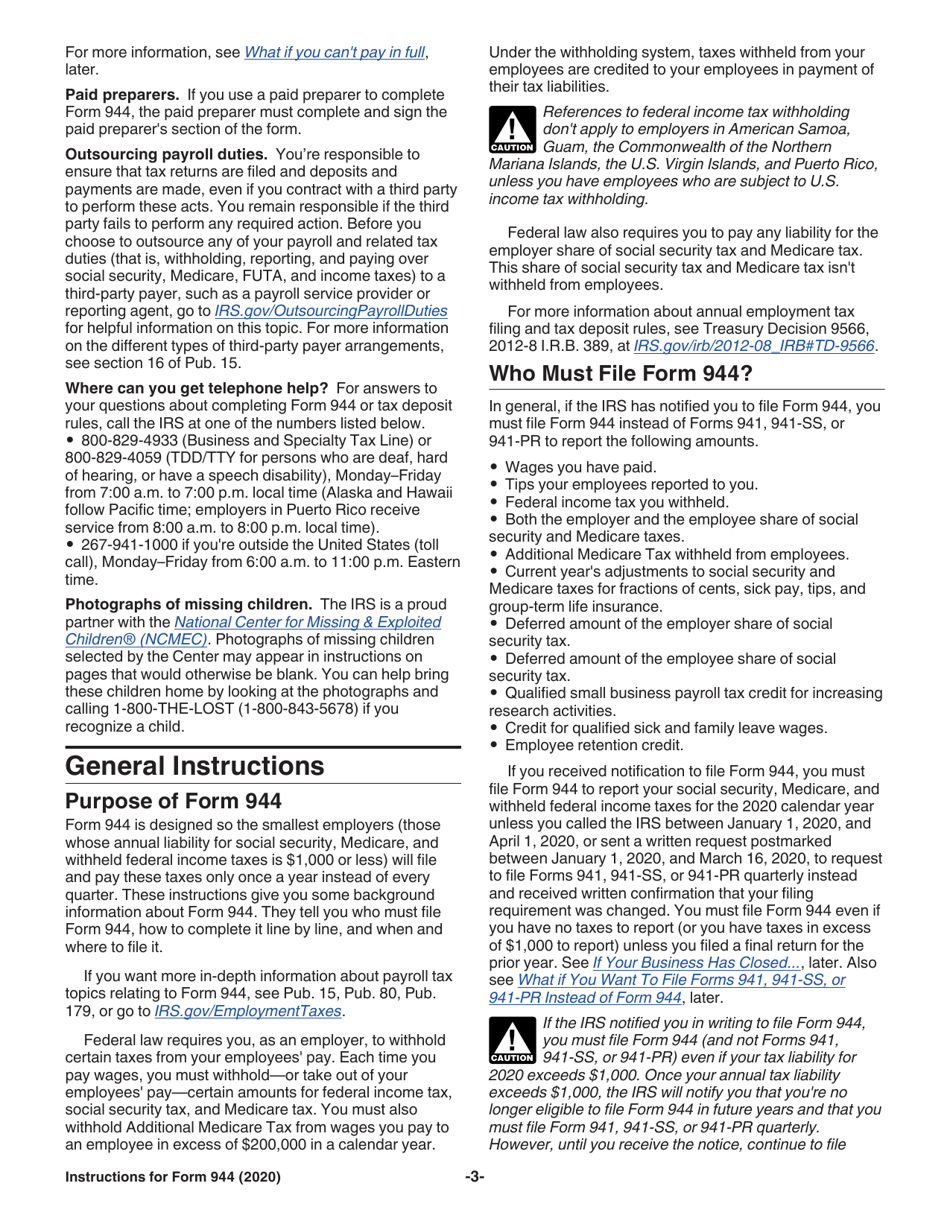 Instructions for IRS Form 944 Employers Annual Federal Tax Return, Page 3