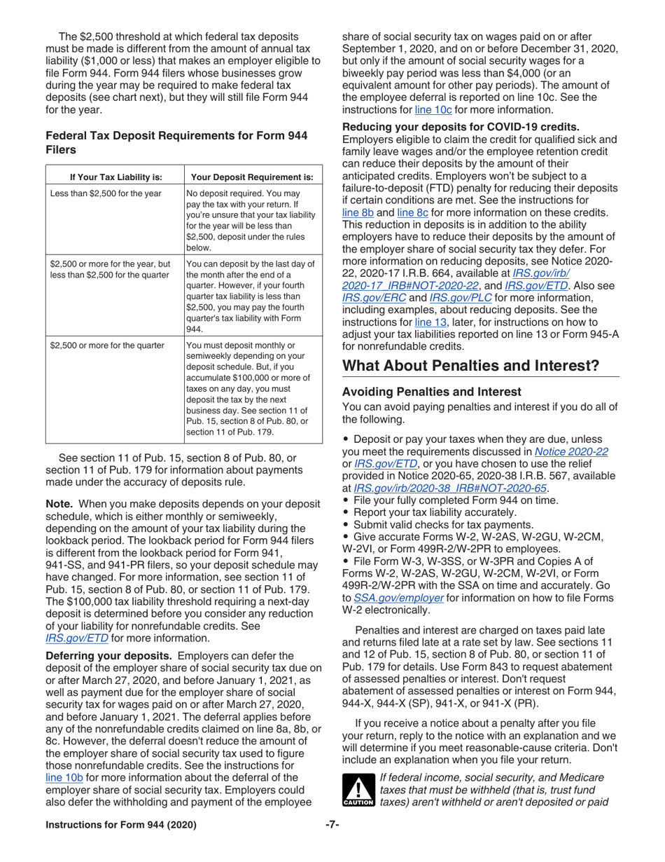 Instructions for IRS Form 944 Employers Annual Federal Tax Return, Page 7