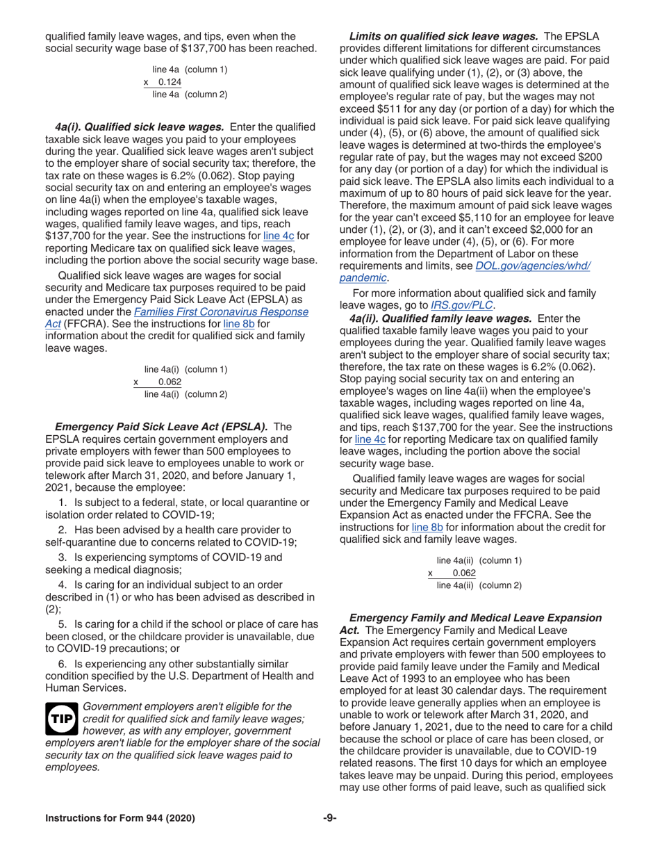 Instructions for IRS Form 944 Employers Annual Federal Tax Return, Page 9