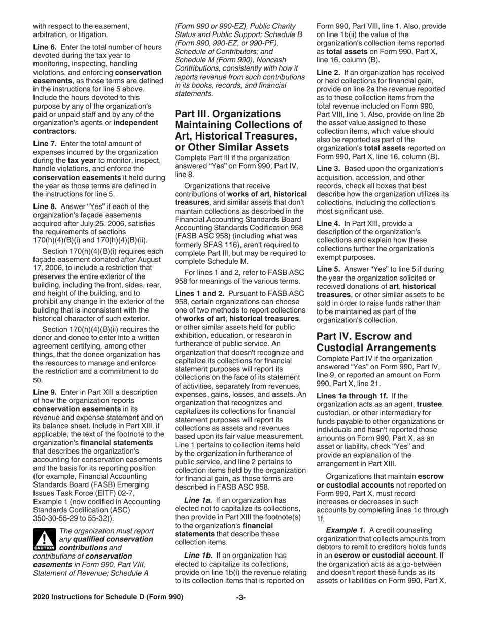 Instructions for IRS Form 990 Schedule D Supplemental Financial Statements, Page 3