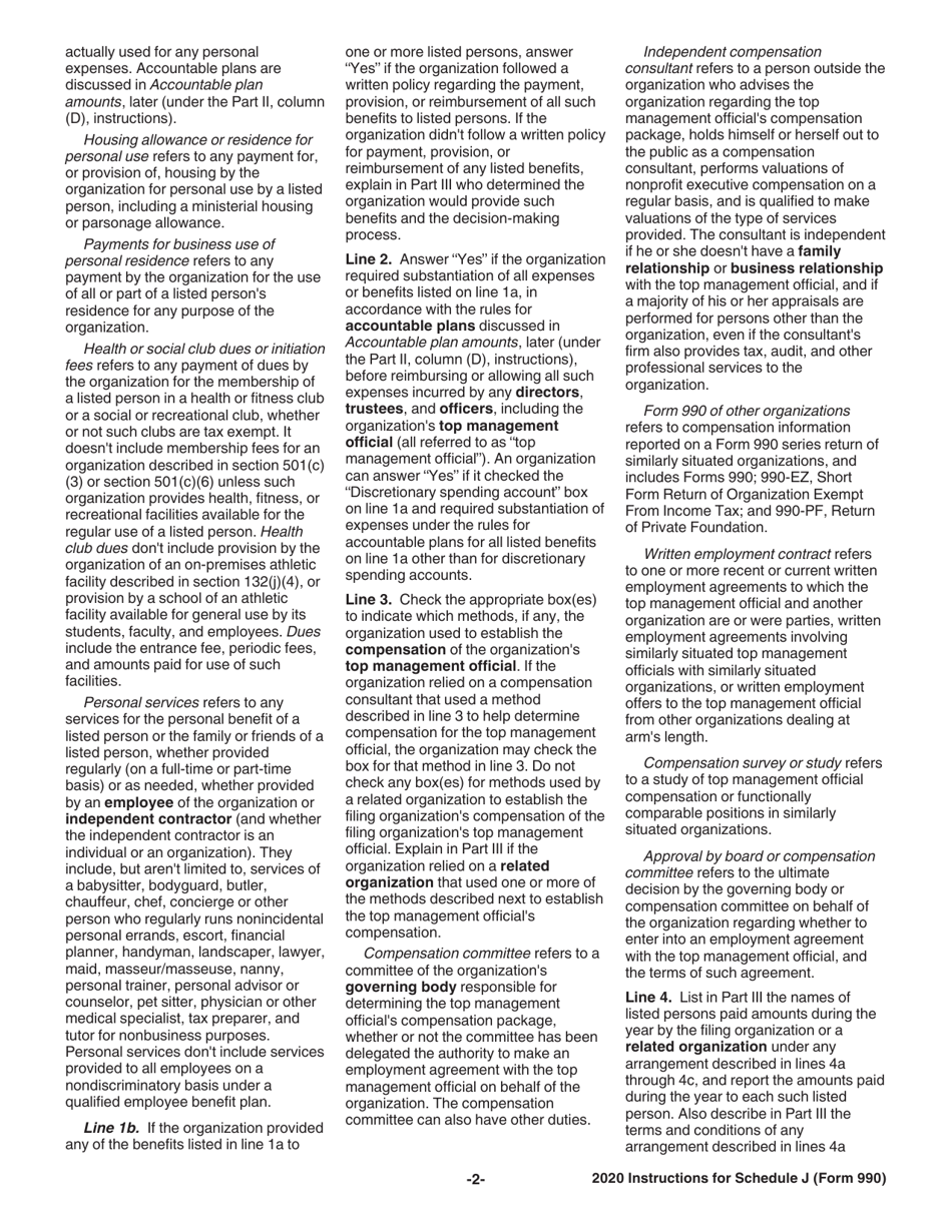 Instructions for IRS Form 990 Schedule J Compensation Information, Page 2