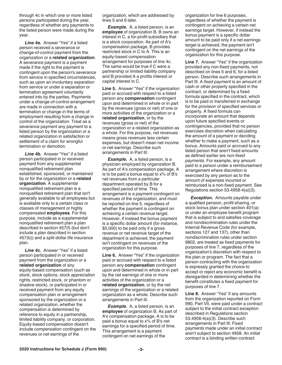 Instructions for IRS Form 990 Schedule J Compensation Information, Page 3