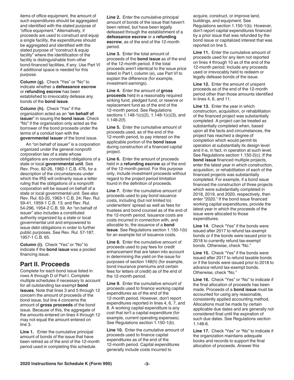 Instructions for IRS Form 990 Schedule K Supplemental Information on Tax-Exempt Bonds, Page 3