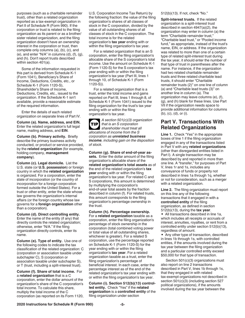 Instructions for IRS Form 990 Schedule R Related Organizations and Unrelated Partnerships, Page 5