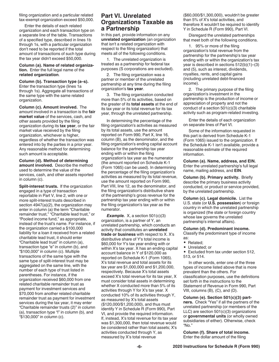 Instructions for IRS Form 990 Schedule R Related Organizations and Unrelated Partnerships, Page 6
