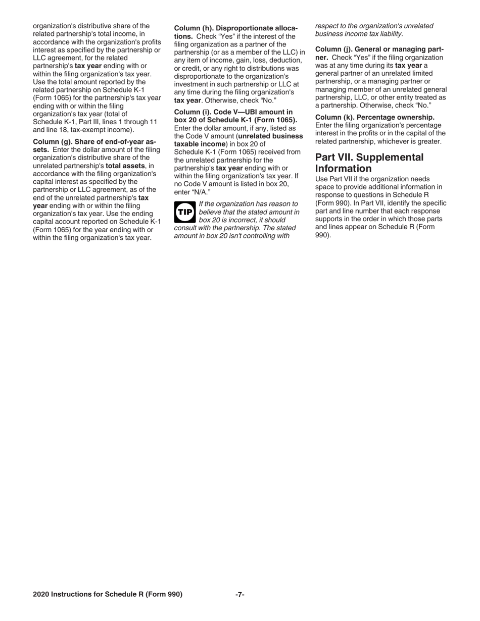 Instructions for IRS Form 990 Schedule R Related Organizations and Unrelated Partnerships, Page 7
