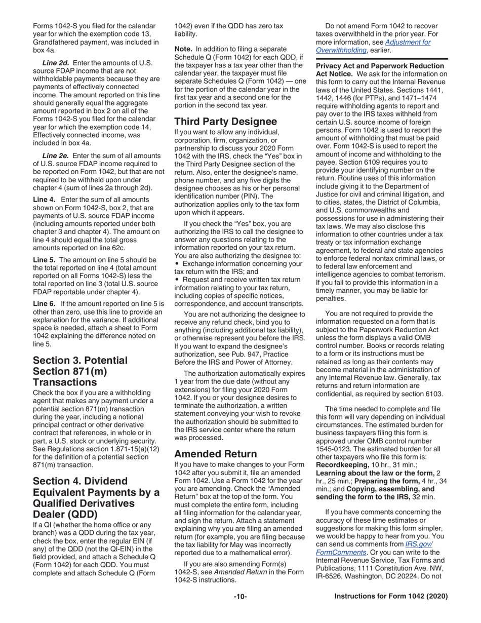 Instructions for IRS Form 1042 Annual Withholding Tax Return for U.S. Source Income of Foreign Persons, Page 10