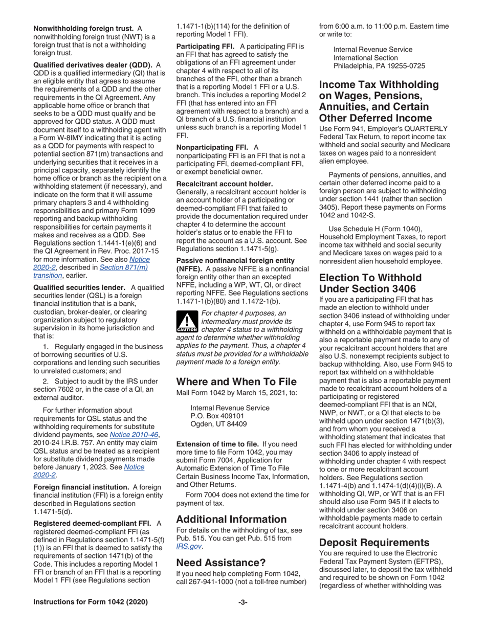 Instructions for IRS Form 1042 Annual Withholding Tax Return for U.S. Source Income of Foreign Persons, Page 3