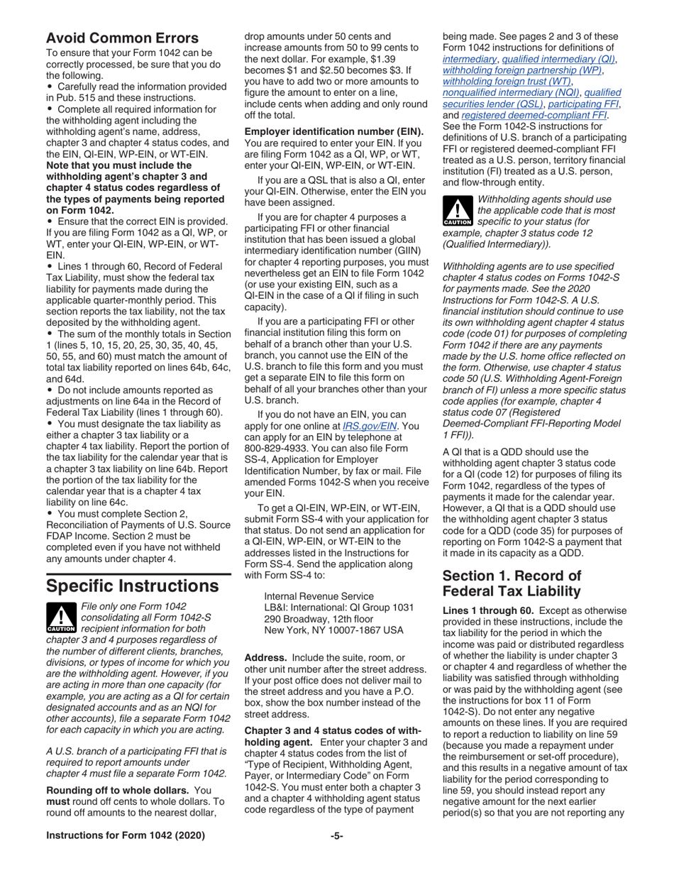 Instructions for IRS Form 1042 Annual Withholding Tax Return for U.S. Source Income of Foreign Persons, Page 5