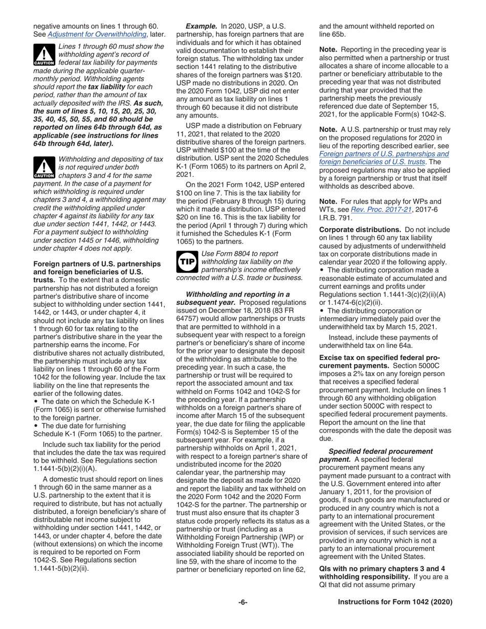 Instructions for IRS Form 1042 Annual Withholding Tax Return for U.S. Source Income of Foreign Persons, Page 6