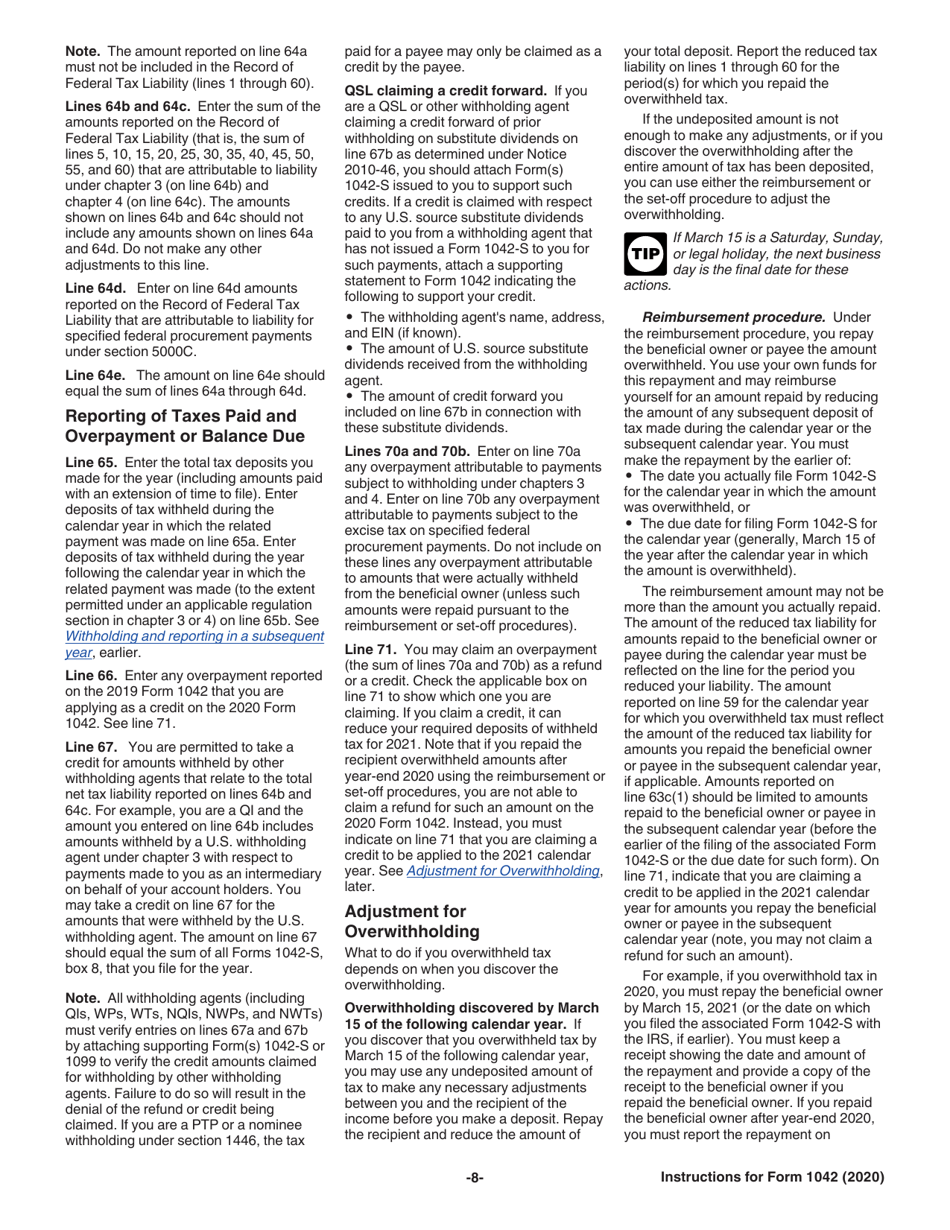 Instructions for IRS Form 1042 Annual Withholding Tax Return for U.S. Source Income of Foreign Persons, Page 8
