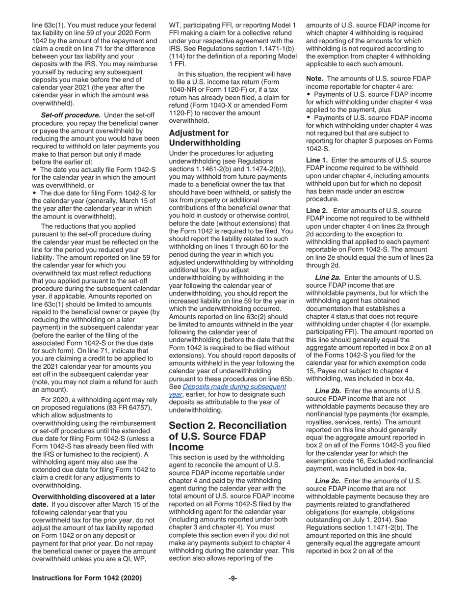 Instructions for IRS Form 1042 Annual Withholding Tax Return for U.S. Source Income of Foreign Persons, Page 9